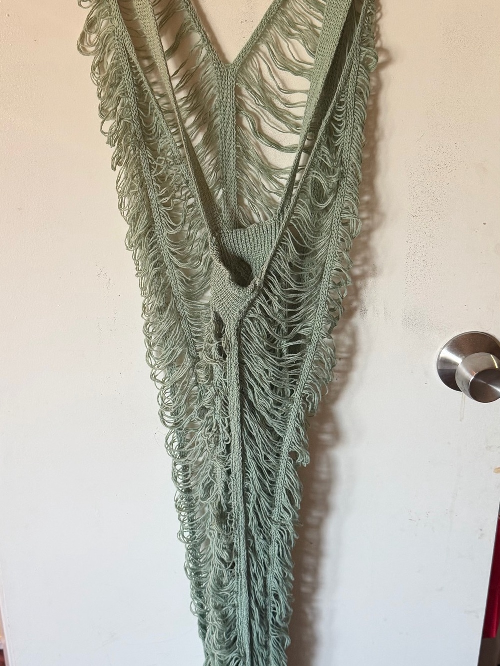 Open-Weave Fringe Cover-Up in Sage Green - Picture 4 of 4